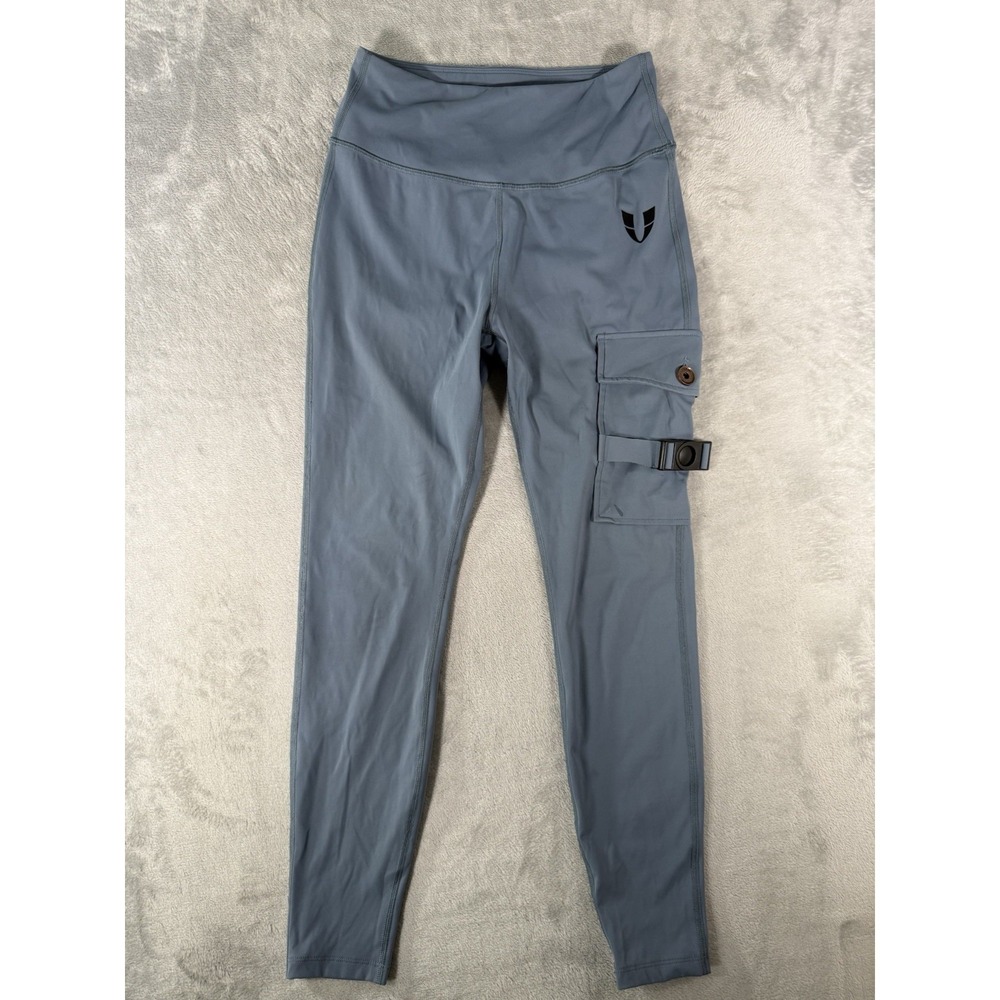Firm ABS Cargo Pocket Leggings Womens Medium Blue Stretch Activewear Pants